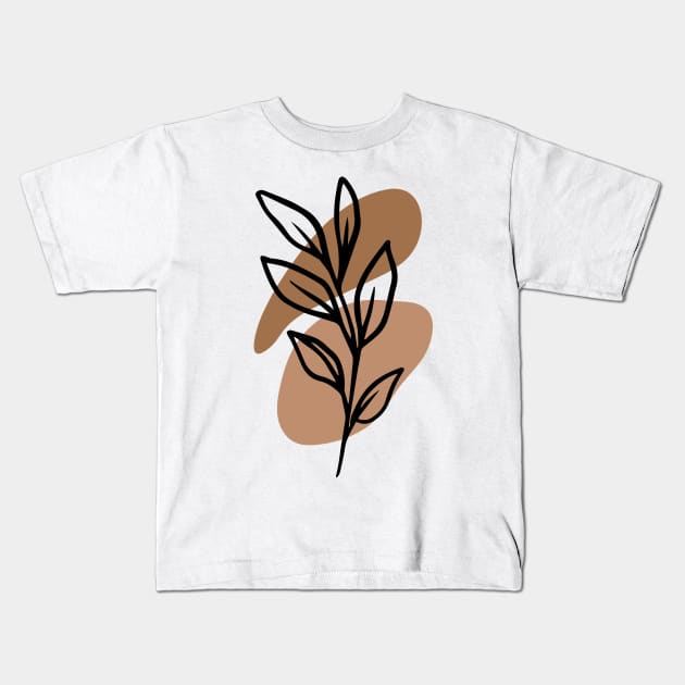 Modern Minimalist Simple Abstract Pastel Pink Black Leaf Art Kids T-Shirt by zedonee